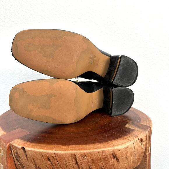 Coach Nala Black Monogram Heel Ankle Boots, Size 7.5 – Classic Logo Block Heels - Picture 8 of 11